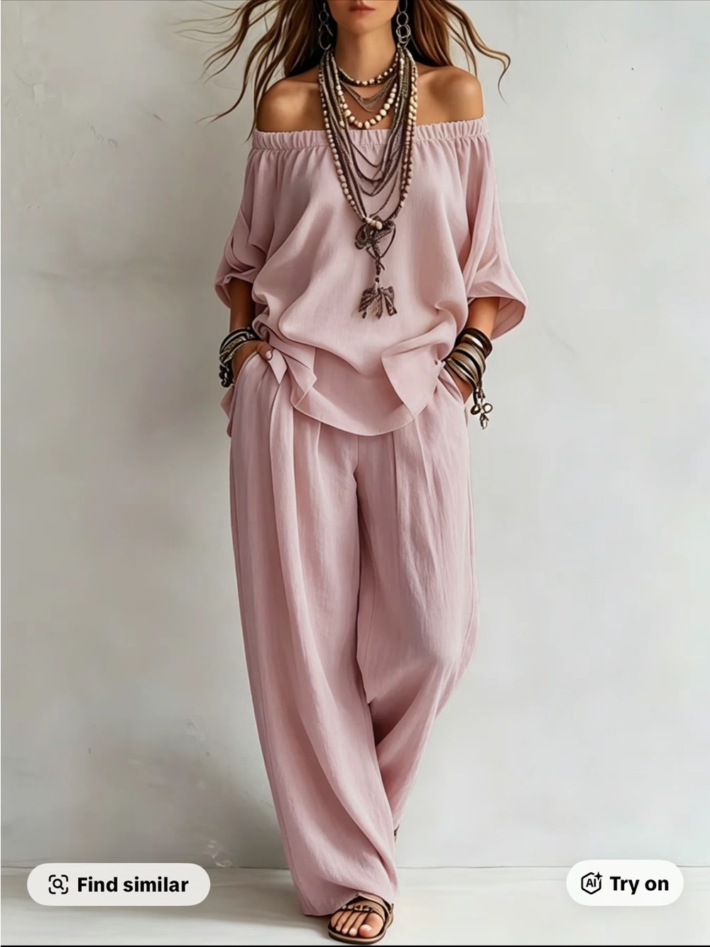 Off-Shoulder Wide-Leg Jumpsuit in Blush Pink